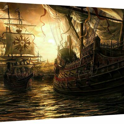 Cuadros murales lienzo capitán barco pirata formato XXL apaisado - 80 x 60 cm