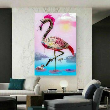 Toile Abstraite Flamingo Animal Pictures Wall Pictures XXL - format portrait - 120 x 90 cm 3