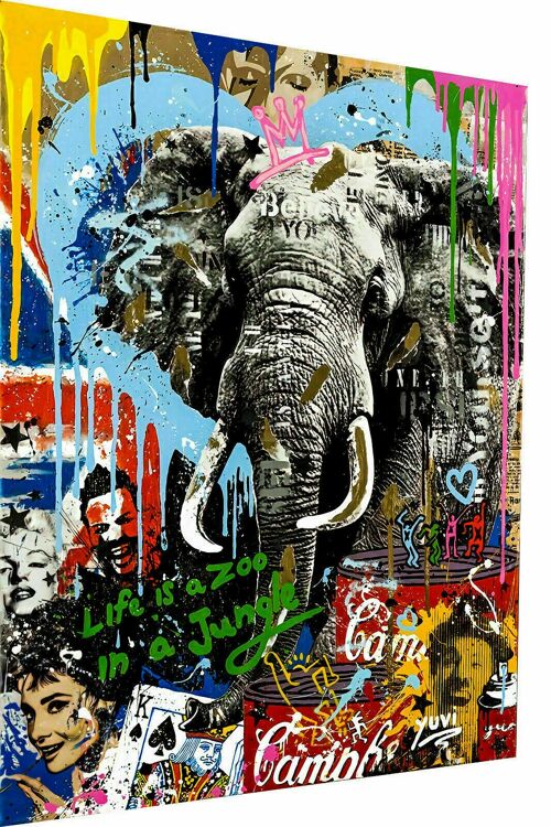Leinwand Pop Art Elefant Tiere Bilder Wandbilder  XXL- Hochformat - 120 x 80 cm