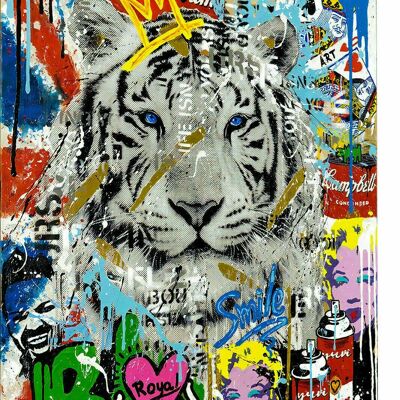 Canvas pop art tiger animals pictures wall pictures XXL - portrait format - 40 x 30 cm
