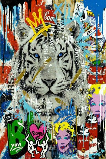 Toile pop art tigre animaux tableaux tableaux muraux XXL - format portrait - 60 x 40 cm 2