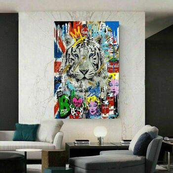 Toile pop art tigre animaux tableaux tableaux muraux XXL - format portrait - 60 x 40 cm 4