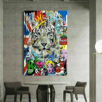 Toile pop art tigre animaux tableaux tableaux muraux XXL - format portrait - 120 x 80 cm 5