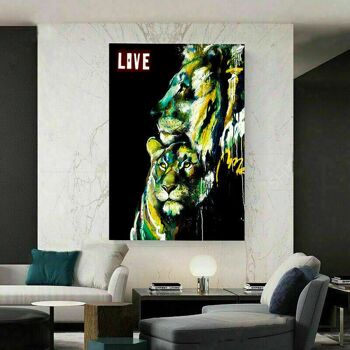 Toile Abstraite Lion Love Animals Pictures Wall Art - Format Portrait - 100 x 75 cm 3