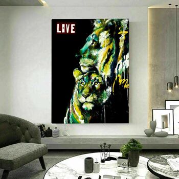 Toile Abstraite Lion Love Animals Pictures Wall Art - Format Portrait - 100 x 75 cm 5