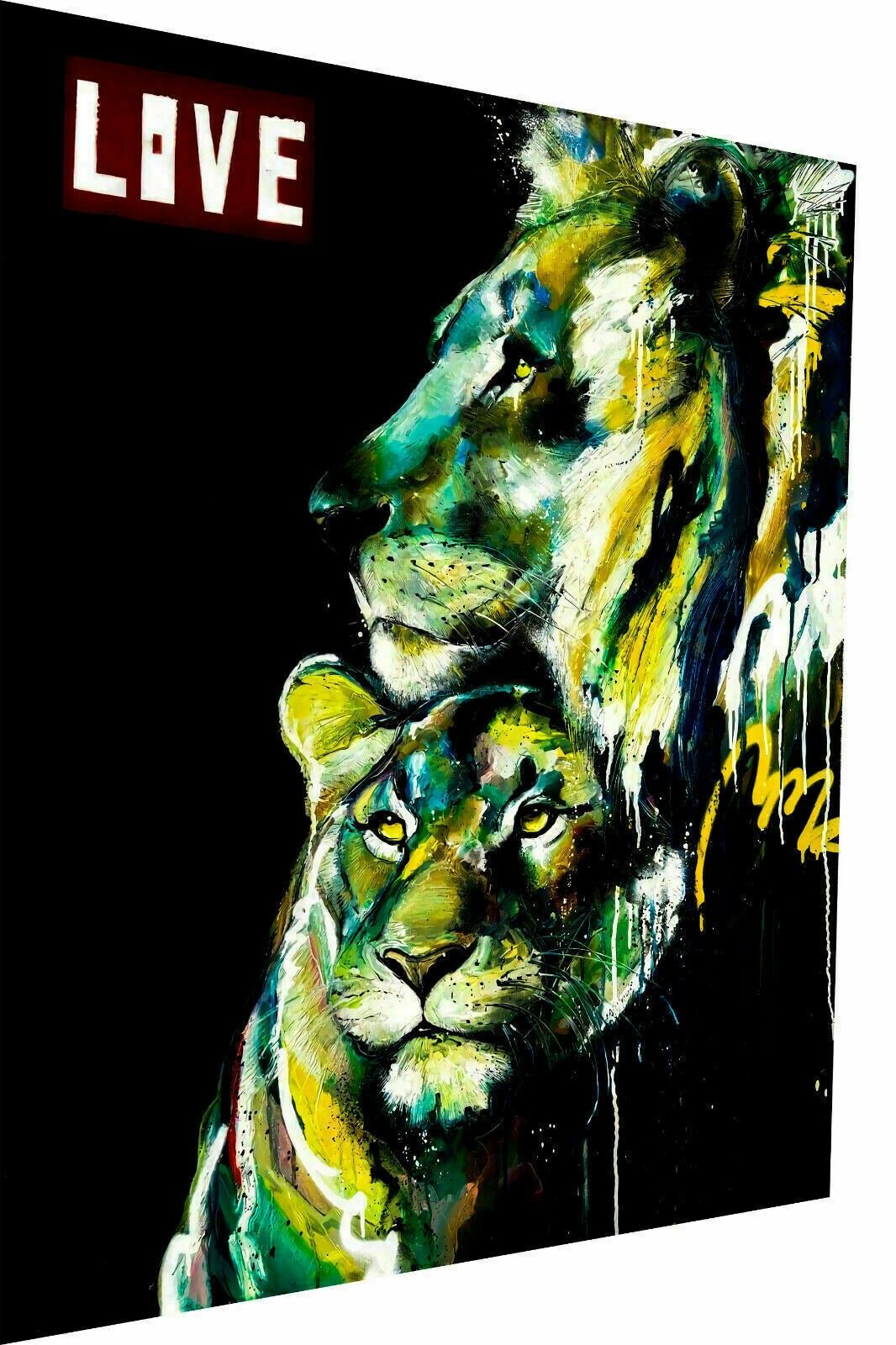 Canvas Abstract Lion Love Animals Pictures Wall Art - Formato verticale - 120 x 90 cm