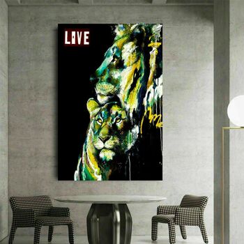 Toile Abstraite Lion Love Animals Pictures Wall Art - Format Portrait - 120 x 90 cm 4