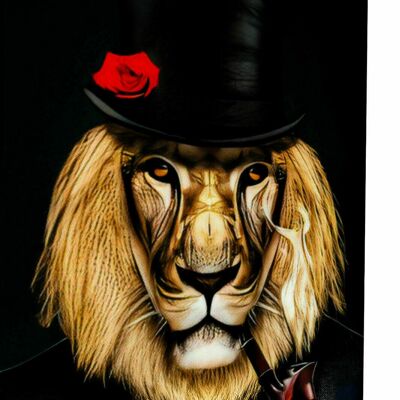 Canvas Abstract Lion Hat Animals Pictures Wall Art - Portrait Format - 40 x 30 cm