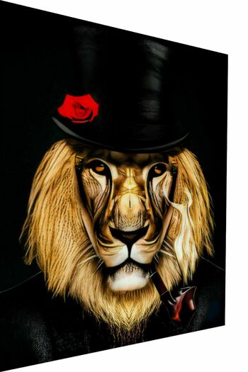 Toile Abstraite Lion Chapeau Animaux Photos Décoration Murale - Format Portrait - 60 x 40 cm 1