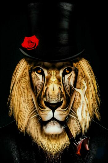 Toile Abstraite Lion Chapeau Animaux Photos Décoration Murale - Format Portrait - 100 x 75 cm 4