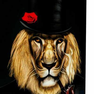 Toile Abstraite Lion Chapeau Animaux Photos Décoration Murale - Format Portrait - 150 x 100 cm