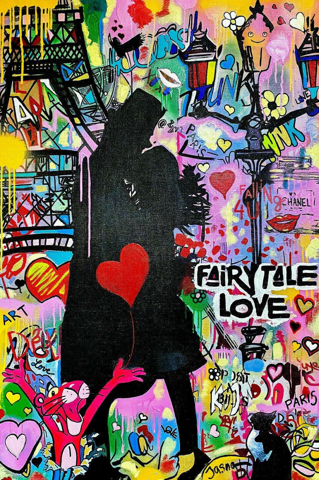 Pop Art Love Cuadros en Lienzo Cuadros de Pared - Formato Retrato - 120 x 90 cm