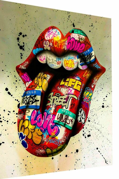Leinwand Zunge Mund  Pop Art Kunst Bilder Wandbilder - Hochformat - 90 x 60 cm