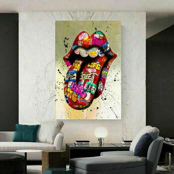 Tableaux sur toile langue bouche pop art tableaux muraux - format portrait - 90 x 60 cm 3