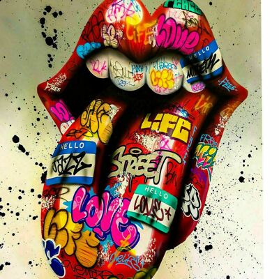 Leinwand Zunge Mund  Pop Art Kunst Bilder Wandbilder - Hochformat - 100 x 75 cm