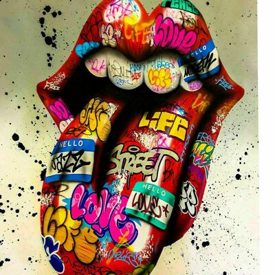 Canvas tongue mouth pop art art pictures wall pictures - portrait format - 100 x 75 cm