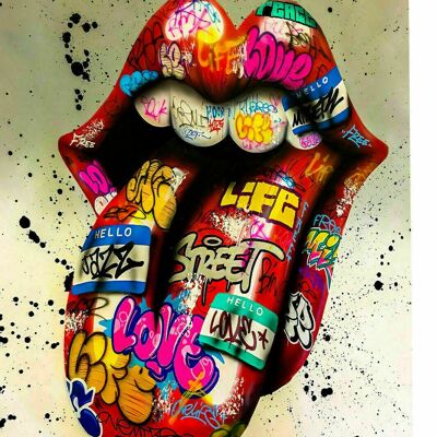 Leinwand Zunge Mund  Pop Art Kunst Bilder Wandbilder - Hochformat - 120 x 80 cm