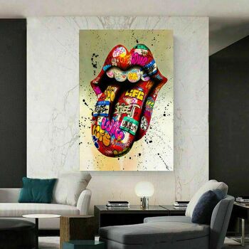 Tableaux sur toile langue bouche pop art tableaux muraux - format portrait - 180 x 90 cm 3