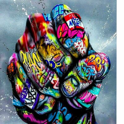 Pop Art fist hand canvas pictures wall pictures - portrait format - 90 x 60 cm