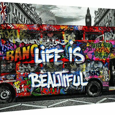 Cuadro en lienzo de autobús de dos pisos Pop Art - Formato apaisado - 40 x 30 cm