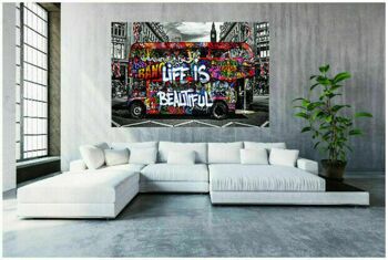 Pop Art Bus Double Decker Toile Déco Murale - Format Paysage - 40 x 30 cm 4
