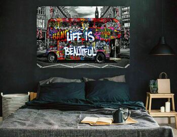 Pop Art Bus Double Decker Toile Déco Murale - Format Paysage - 60 x 40 cm 3
