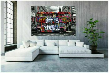 Pop Art Bus Double Decker Toile Déco Murale - Format Paysage - 60 x 40 cm 4