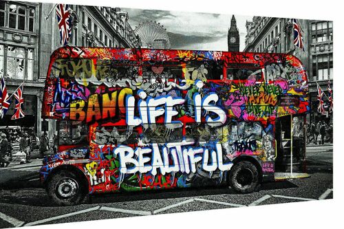 Pop Art Bus Doppeldecker Leinwand Bilder Wandbilder - Querformat - 120 x 90 cm