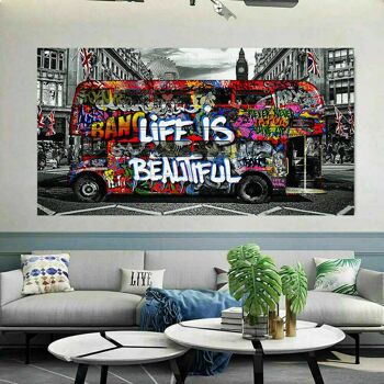 Pop Art Bus Double Decker Tableaux sur Toile - Format Paysage - 180 x 90 cm 5