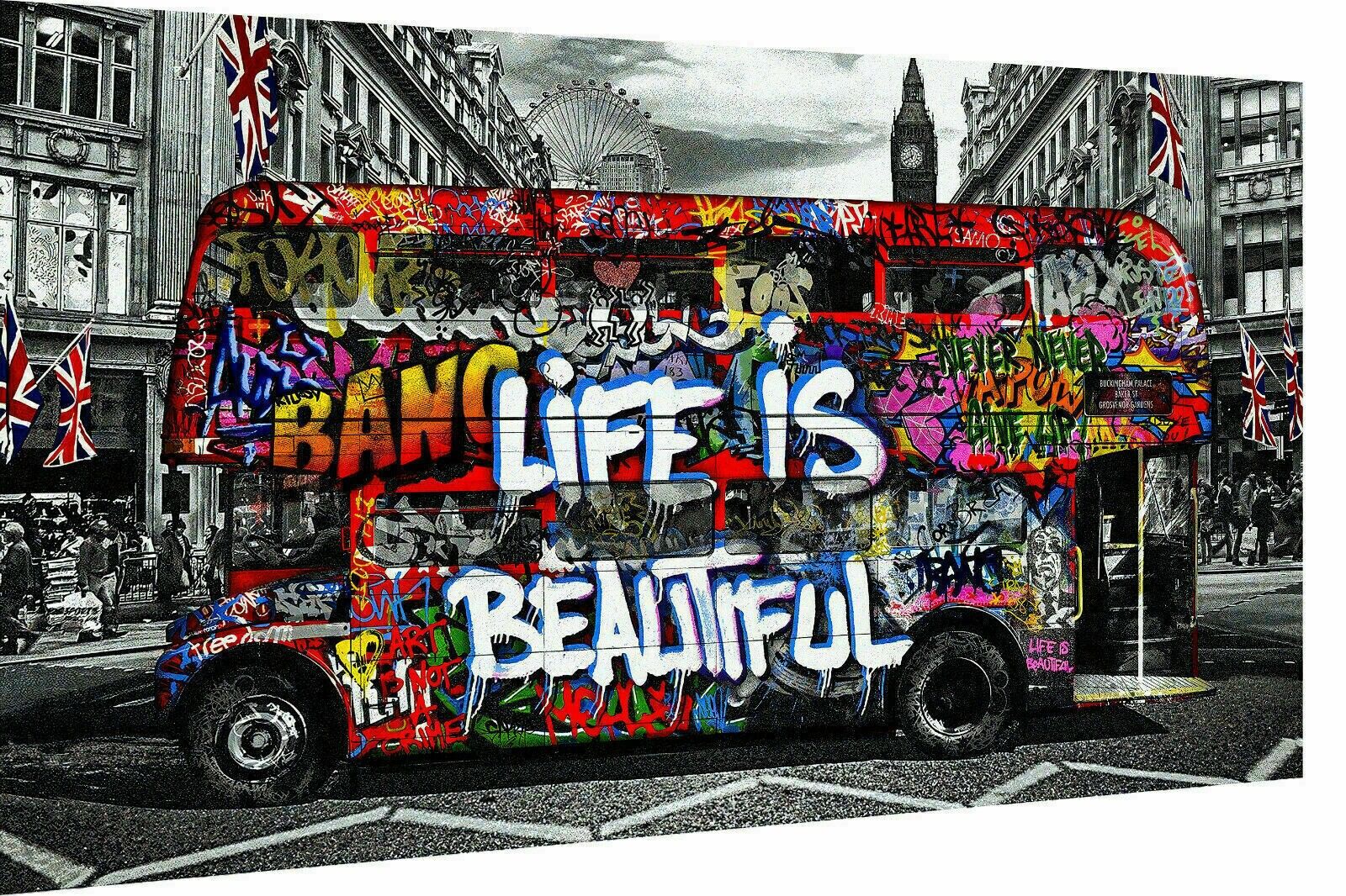 Pop Art Bus Two Decker Canvas Cuadros Wall Art - Formato Apaisado - 160 x 120 cm