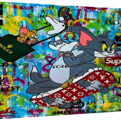 Pop Art Tom and Jerry Canvas Picture Wall Art - Landscape Format - 180 x 90 cm