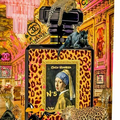 Pop Art Parfum Leopard Leinwand Bilder Wandbilder - Hochformat - 90 x 60 cm