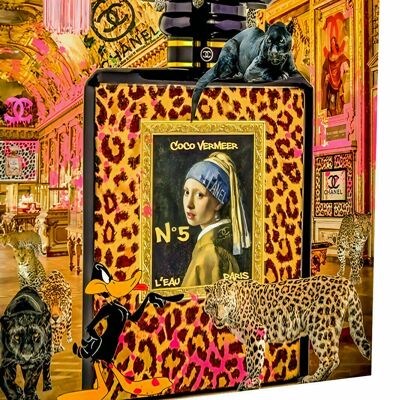 Pop Art Parfum Leopard Leinwand Bilder Wandbilder - Hochformat - 120 x 90 cm