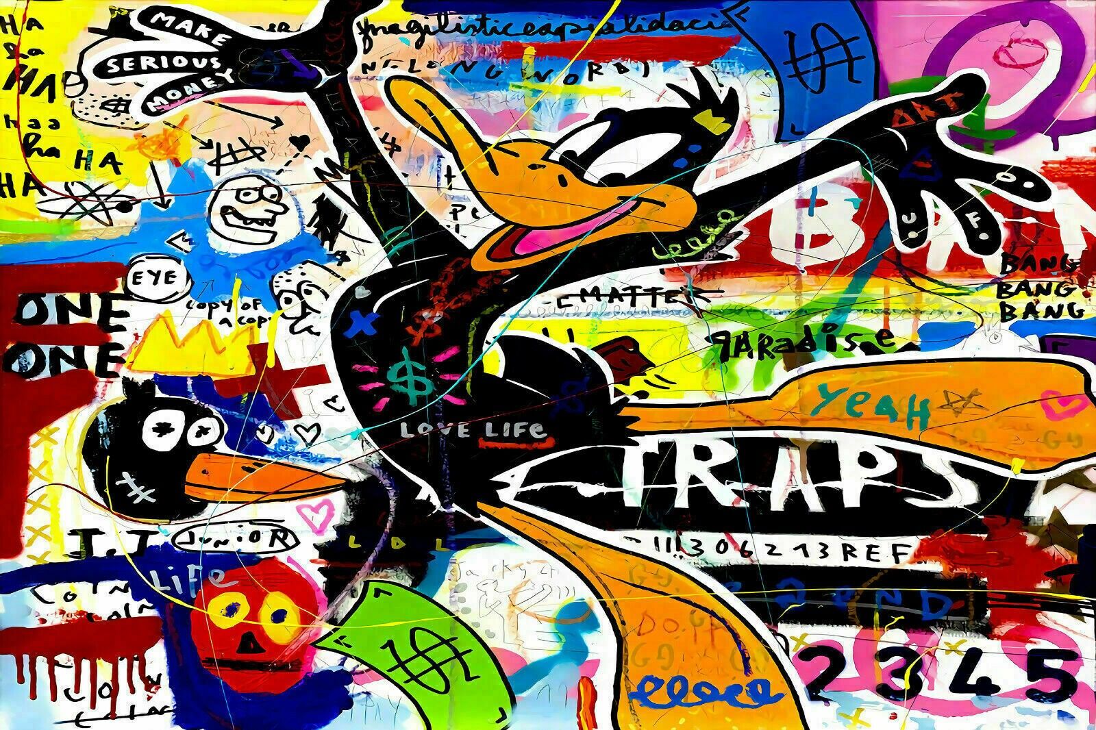 Pop Art Daffy Duck Leinwand Bilder Wandbilder - Querformat - 120 x 80 cm