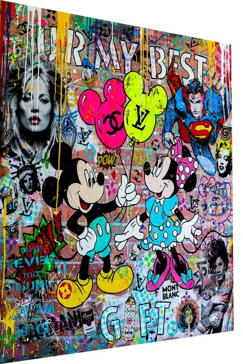 Micky Maus Pop Art  Kunst Leinwand Bilder Wandbilder - Hochformat - 40 x 30 cm
