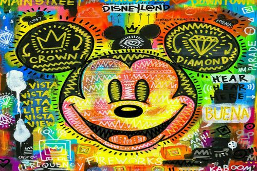 Pop Art Micky Maus Funny Leinwand Bilder Wandbilder - Querformat - 90 x 60 cm