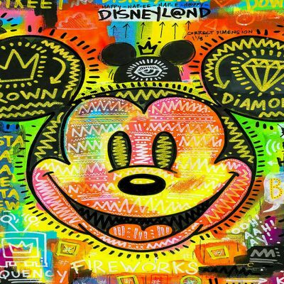 Pop Art Mickey Mouse Divertido Cuadro en Lienzo - Formato Apaisado - 90 x 60 cm