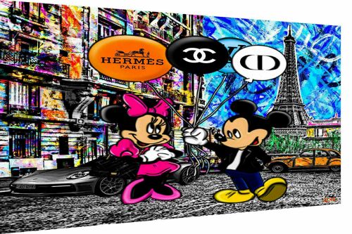 Pop Art Micky Maus Marken Leinwand Bilder Wandbilder - Querformat - 80 x 60 cm