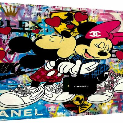 Pop Art Mickey Mouse Love Canvas Cuadros Wall Art - Formato Apaisado - 100 x 75 cm
