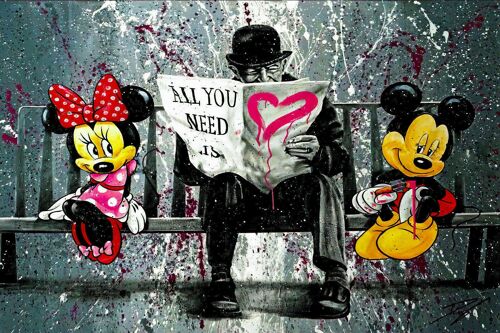 Pop Art Micky Maus Liebe Leinwand Bilder Wandbilder - Querformat - 150x75