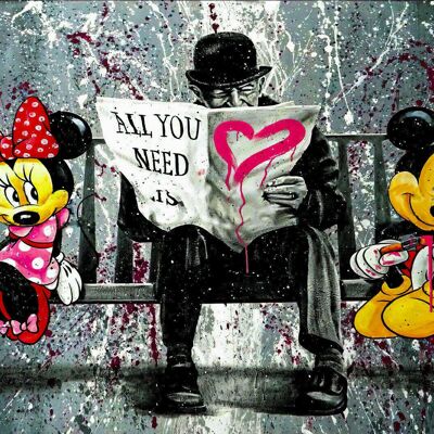 Pop Art Topolino Amore Quadri su Tela Wall Art - Formato Paesaggio - 150x75