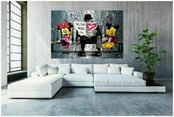 Pop Art Mickey Mouse Amour Tableaux sur Toile - Format Paysage - 150x75 2