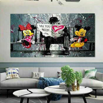 Pop Art Mickey Mouse Amour Tableaux sur Toile - Format Paysage - 150x75 3