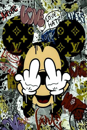 Pop Art Mickey Mouse Funny Canvas Picture Wall Art - Format Portrait - 90 x 60 cm 2