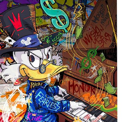 Pop Art Scrooge McDuck Piano Canvas Wall Art - Retrato - 100 x 75 cm