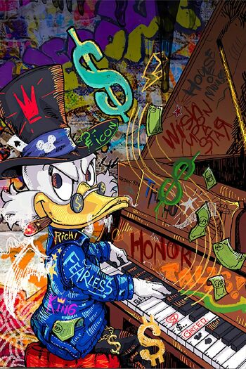 Pop Art Picsou McDuck Piano Toile Déco Murale - Format Portrait - 120 x 80 cm 2