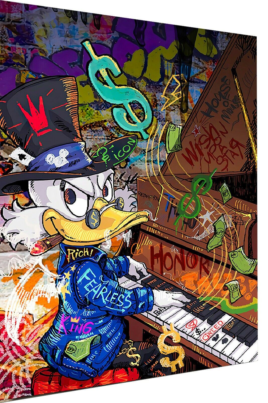Pop Art Scrooge McDuck Piano Canvas Wall Art - Formato Ritratto - 180 x 90 cm