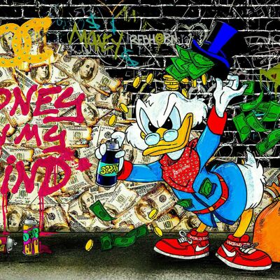 Pop Art Donald Duck Money Leinwand Bilder Wandbilder - Querformat - 90 x 60 cm
