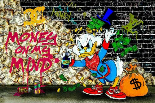 Pop Art Donald Duck Money Leinwand Bilder Wandbilder - Querformat - 180 x 100 cm