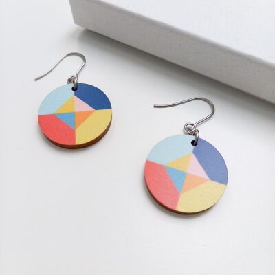 Share Colourful Circle Wooden Drop Earrings
